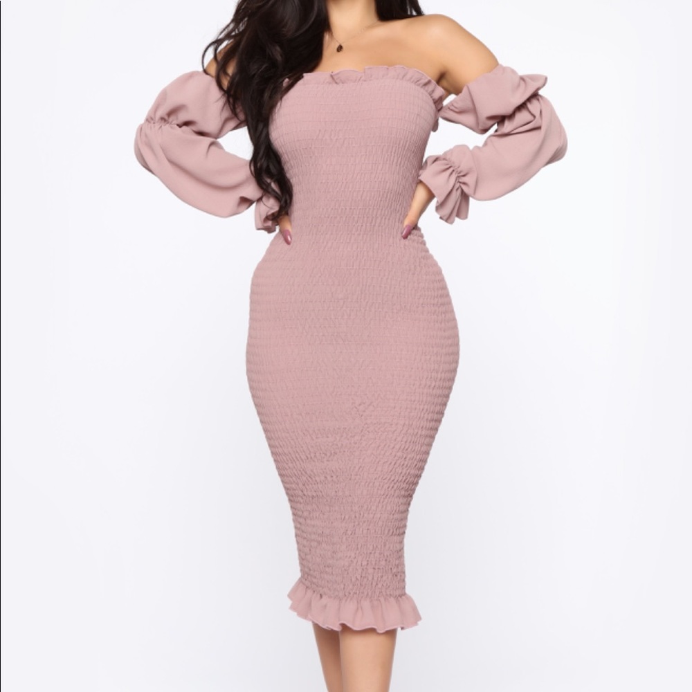 Fashion Nova Smocked Midi Dress - Mauve - SML